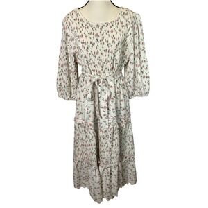 JessaKae Floral Tiered Maxi Dress Womens 1XL Smocked Pleated Cottagecore Prairie